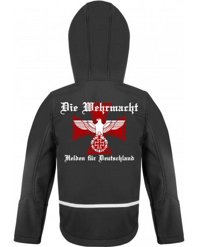 Bestickte Kinder Softshell Kapuzenjacke (Die Wehrmacht, Helden für Deutschland)