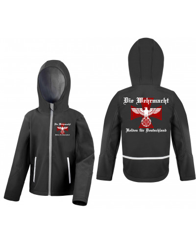 Bestickte Kinder Softshell Kapuzenjacke (Die Wehrmacht, Helden für Deutschland)