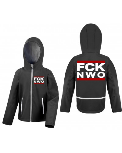 Bestickte Kinder Softshell Kapuzenjacke (FCK NWO)