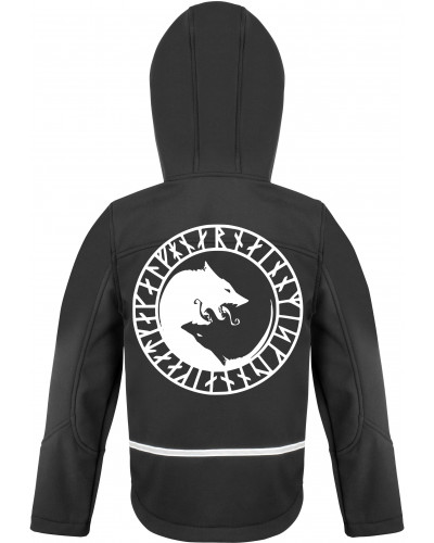 Bestickte Kinder Softshell Kapuzenjacke (Fenrir)