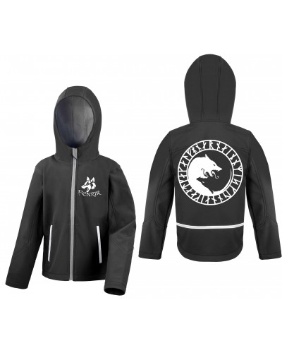 Bestickte Kinder Softshell Kapuzenjacke (Fenrir)