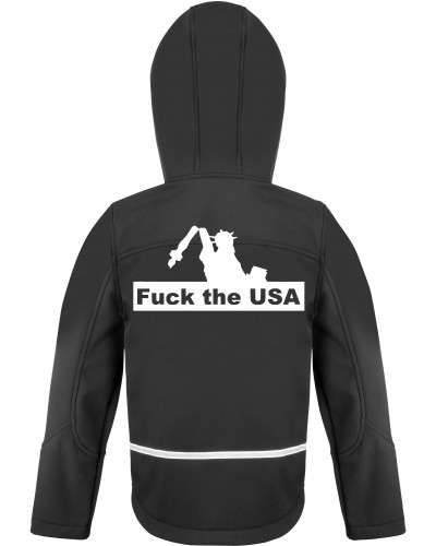 Bestickte Kinder Softshell Kapuzenjacke (Fuck the USA)