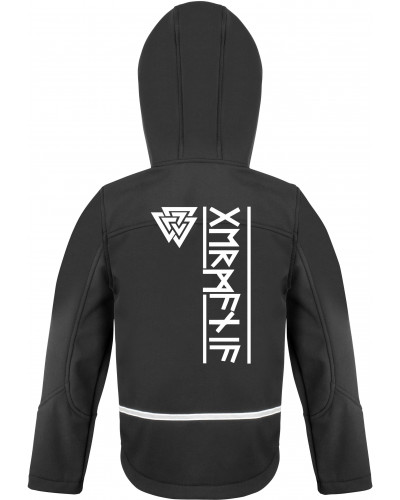 Bestickte Kinder Softshell Kapuzenjacke (Germania Runen)