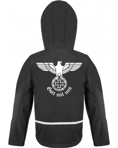 Bestickte Kinder Softshell Kapuzenjacke (Gott mit uns)