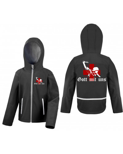 Bestickte Kinder Softshell Kapuzenjacke (Gott mit uns, Soldat)