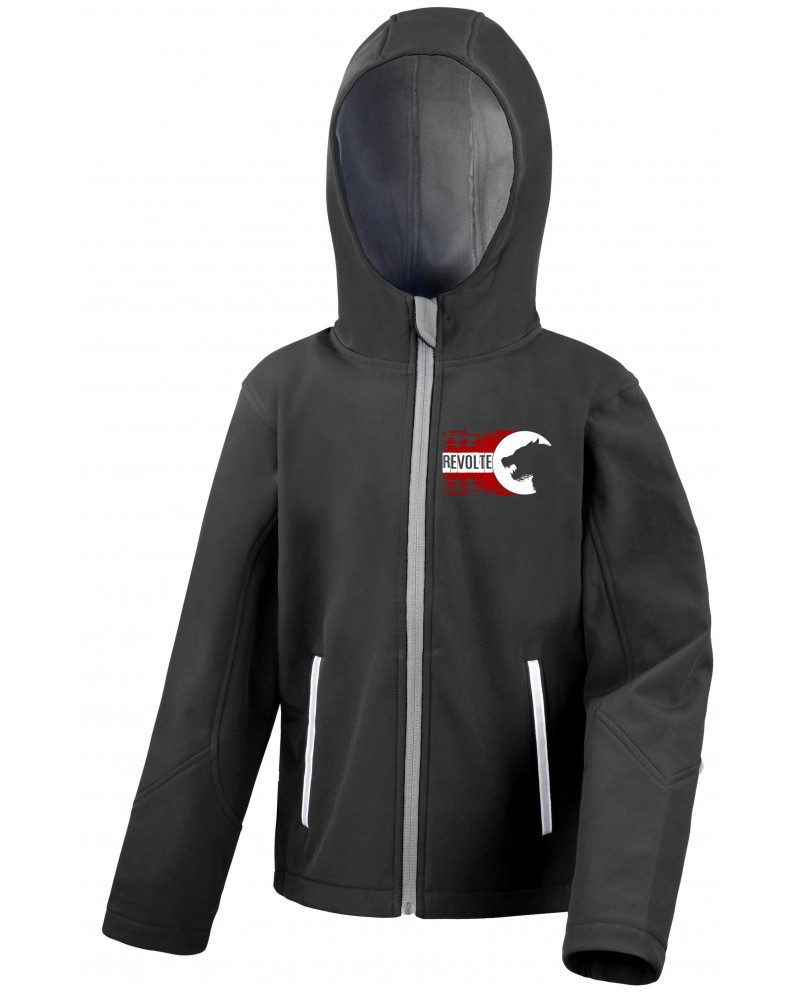 Bestickte Kinder Softshell Kapuzenjacke (H8-Front)