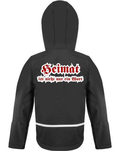 Bestickte Kinder Softshell Kapuzenjacke (Heimat ist nicht nur ein Wort)