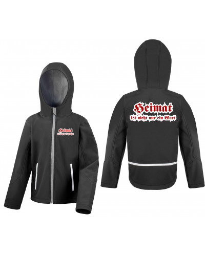 Bestickte Kinder Softshell Kapuzenjacke (Heimat ist nicht nur ein Wort)