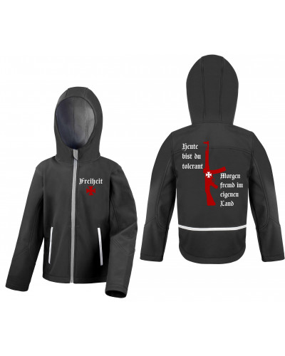 Bestickte Kinder Softshell Kapuzenjacke (Heute tolerant morgen fremd im eigenen Land)