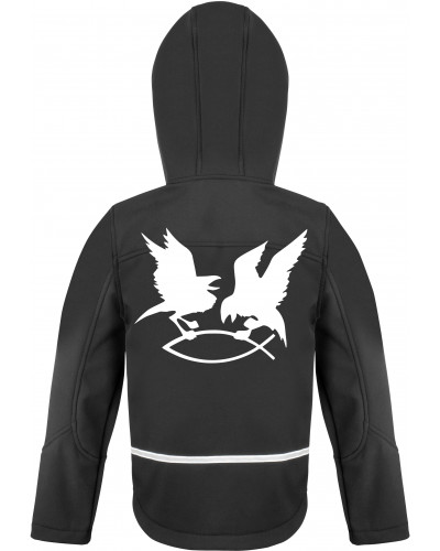 Bestickte Kinder Softshell Kapuzenjacke (Hugin Munin)