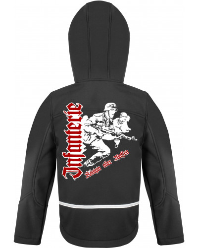 Bestickte Kinder Softshell Kapuzenjacke (Infanterie, Königin aller Waffen)