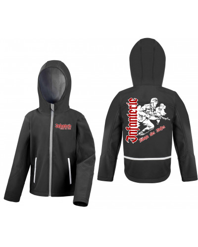 Bestickte Kinder Softshell Kapuzenjacke (Infanterie, Königin aller Waffen)