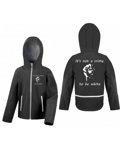 Bestickte Kinder Softshell Kapuzenjacke (Its not a crime to be white)