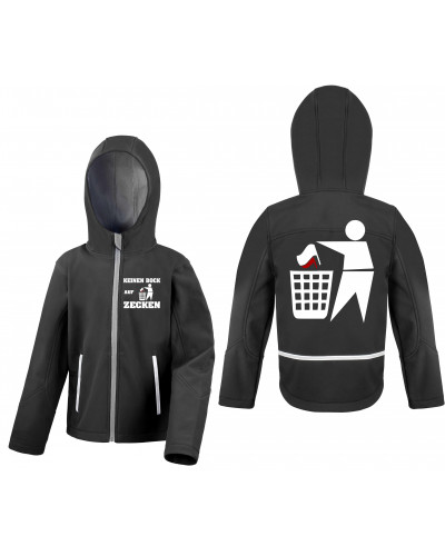 Bestickte Kinder Softshell Kapuzenjacke (Keinen Bock auf Zecken)