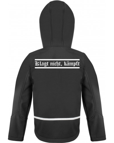 Bestickte Kinder Softshell Kapuzenjacke (Klagt nicht kämpft)
