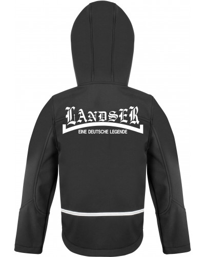 Bestickte Kinder Softshell Kapuzenjacke (Landser, weiß)