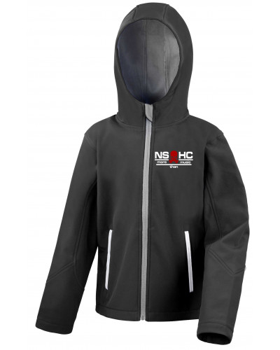 Bestickte Kinder Softshell Kapuzenjacke (NS HC, more than music)