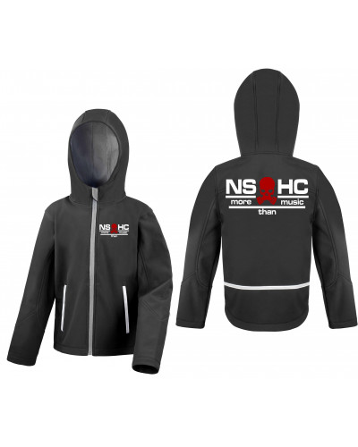 Bestickte Kinder Softshell Kapuzenjacke (NS HC, more than music)