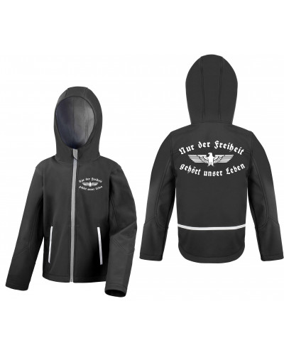Bestickte Kinder Softshell Kapuzenjacke (Nur der Freiheit gehört unser Leben)