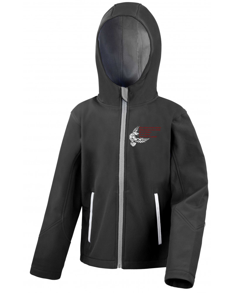 Bestickte Kinder Softshell Kapuzenjacke (Odins Raben werden kommen)