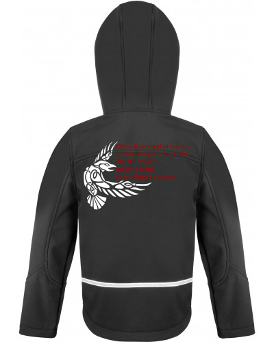 Bestickte Kinder Softshell Kapuzenjacke (Odins Raben werden kommen)