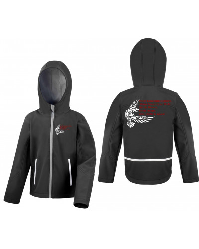 Bestickte Kinder Softshell Kapuzenjacke (Odins Raben werden kommen)