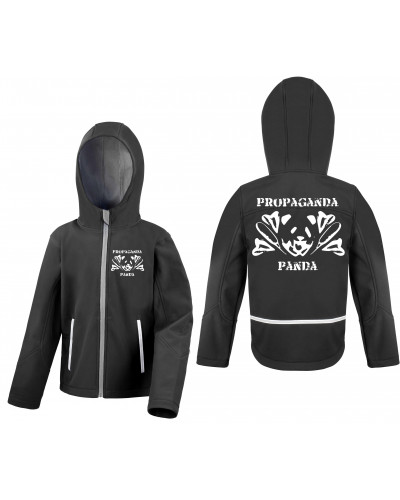 Bestickte Kinder Softshell Kapuzenjacke (Propaganda Panda)