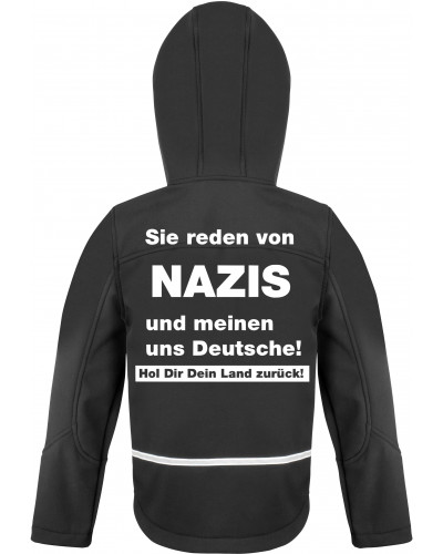 Bestickte Kinder Softshell Kapuzenjacke (Sie reden von Nazis)