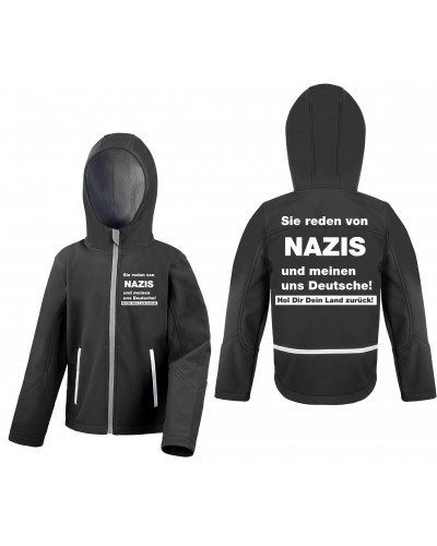 Bestickte Kinder Softshell Kapuzenjacke (Sie reden von Nazis)