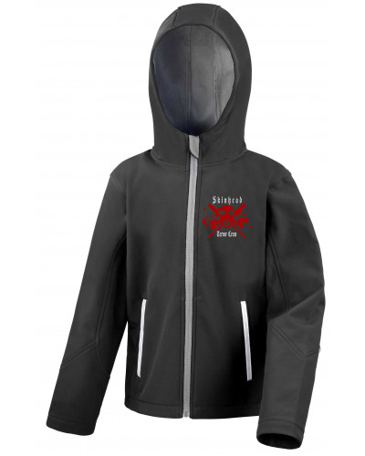 Bestickte Kinder Softshell Kapuzenjacke (Skinhead Terror Crew)