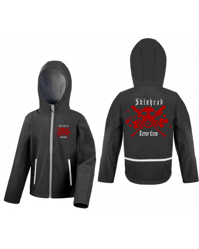 Bestickte Kinder Softshell Kapuzenjacke (Skinhead Terror Crew)