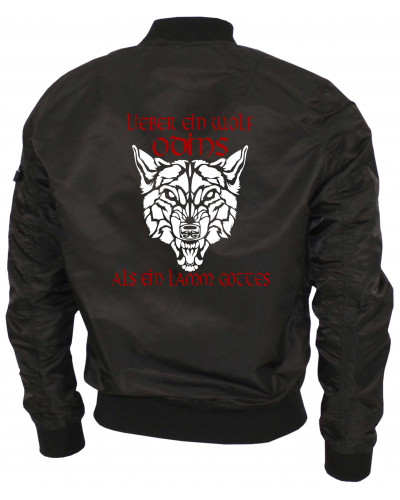 Bestickte Ma1 Bomberjacke "Leichtversion" (Lieber ein Wolf Odins als ein Lamm Gottes)