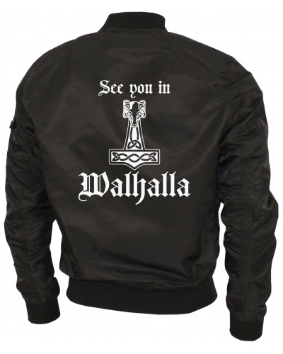 Bestickte Ma1 Bomberjacke "Leichtversion" (See you in Walhalla Thorhammer)