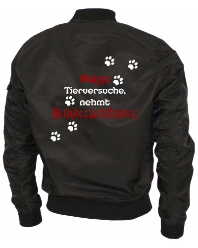 Bestickte Ma1 Bomberjacke "Leichtversion" (Stoppt Tierversuche, nehmt Kinderschänder)