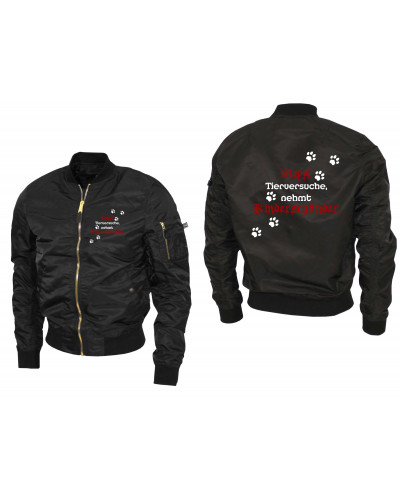 Bestickte Ma1 Bomberjacke "Leichtversion" (Stoppt Tierversuche, nehmt Kinderschänder)
