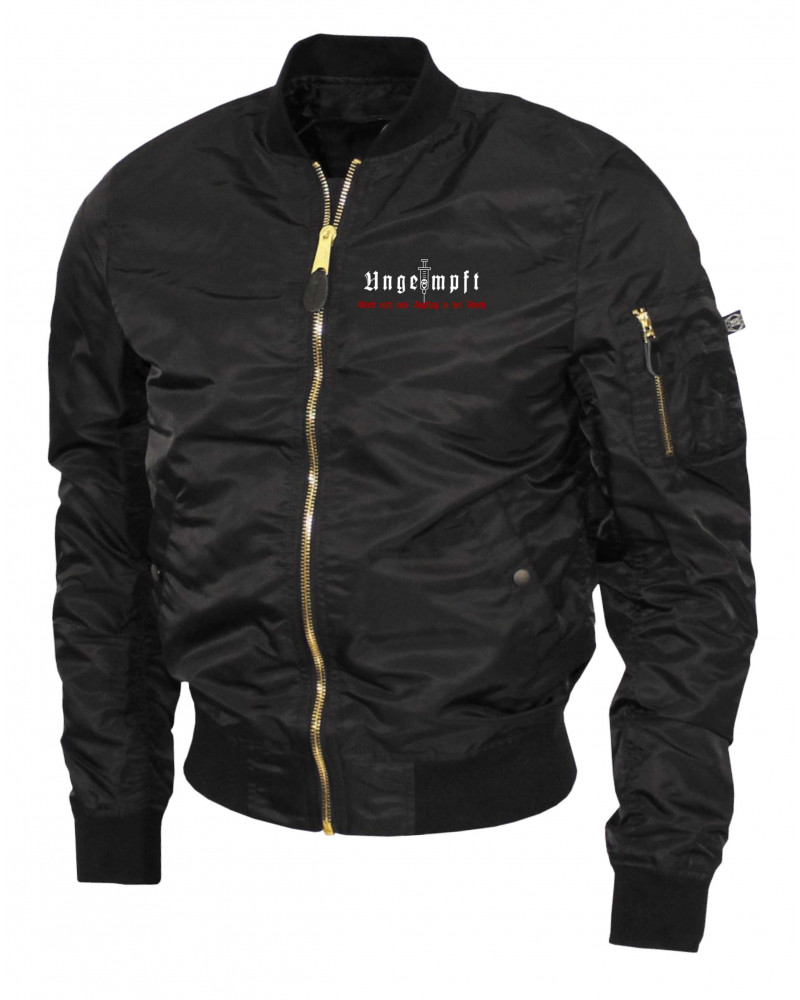Bestickte Ma1 Bomberjacke "Leichtversion" (Ungeimpft, Steckt euch eure Impfung in den Arsch)