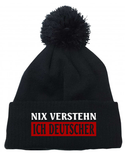 Bestickte Strickmütze "Frigg" (Nix verstehen, ich deutscher)
