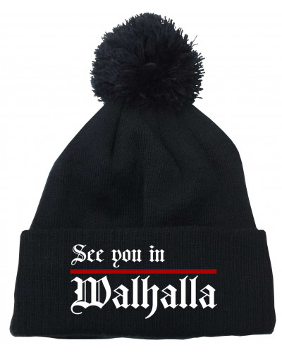 Bestickte Strickmütze "Frigg" (See you in Walhalla, Strich)