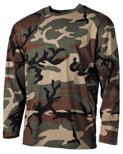 US Tarn-Shirt, langarm,woodland, 170 g/m²