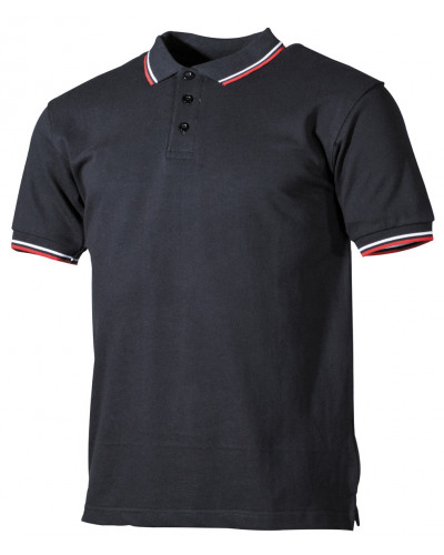 Poloshirt, schwarz, rot-weißeStreifen, mit Knopfleiste