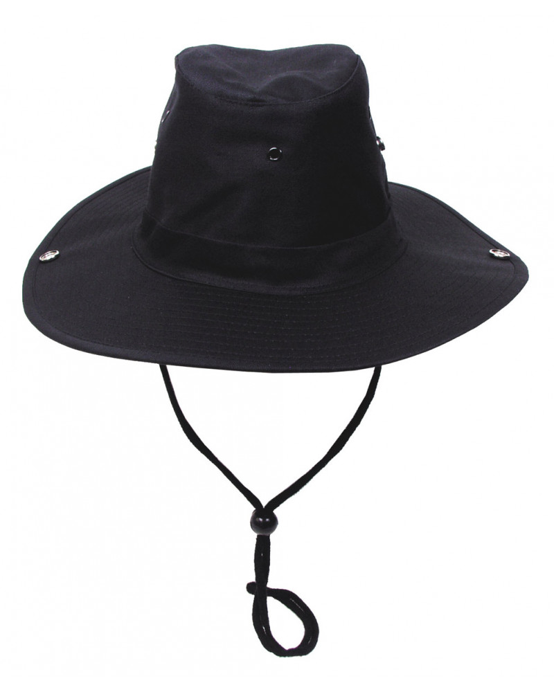 Buschhut, schwarz,mit Kinnband, zum Hochstellen