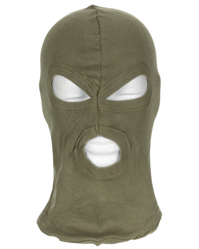 Balaclava, 3-Loch, dünn,oliv, 100 % Baumwolle