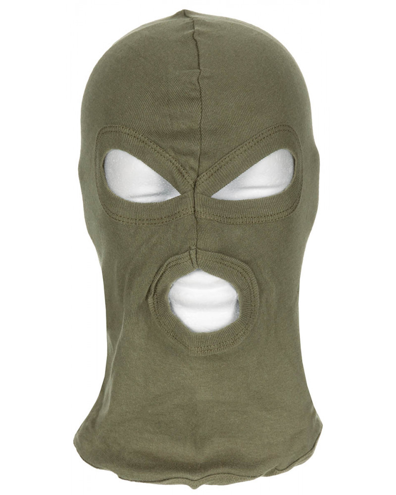 Balaclava, 3-Loch, dünn,oliv, 100 % Baumwolle