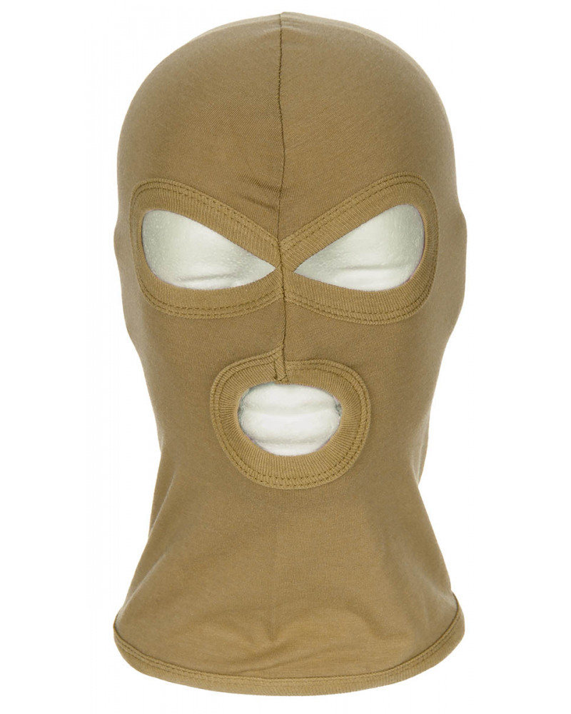 Balaclava, 3-Loch, dünn,coyote tan, 100 % Baumwolle