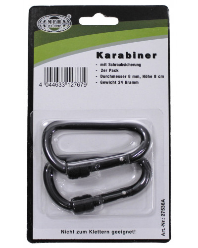 Karabiner, Schraubverschluss,D 8mm x 8cm, 2er Pack,schwarz