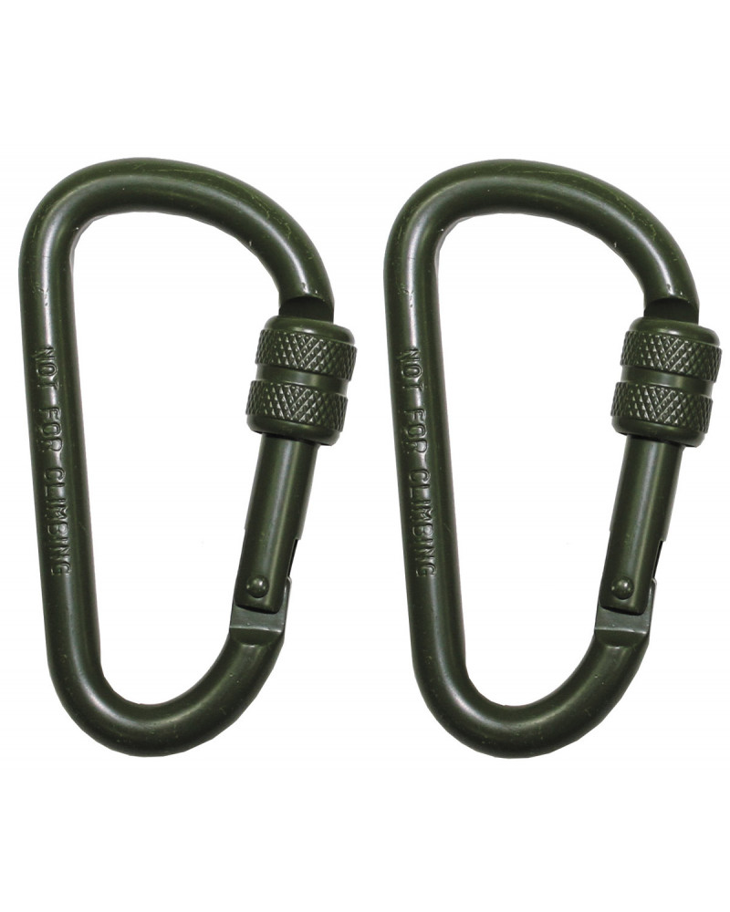 Karabiner, Schraubverschluss,D 8 mm x 8 cm, 2er Pack, oliv