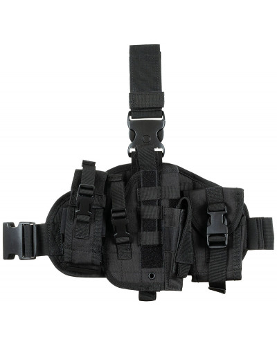 Pistolenbeinholster, "MOLLE",rechts, schwarz, mit Taschen