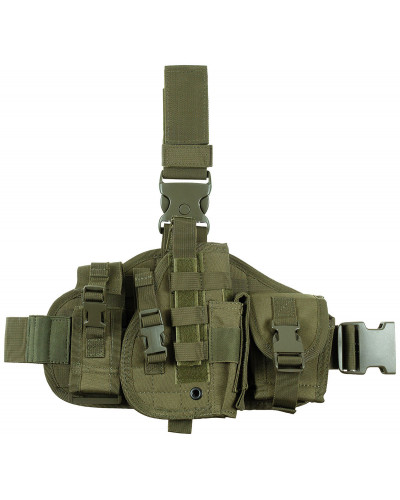 Pistolenbeinholster, "MOLLE",rechts, oliv, mit Taschen