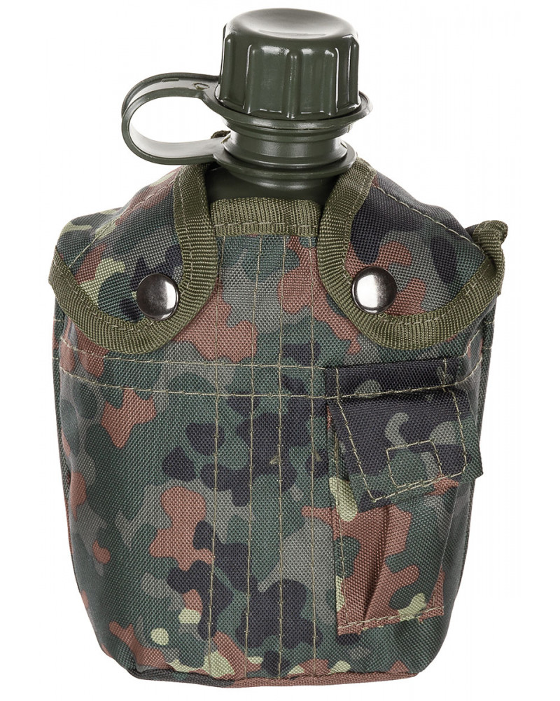 US Plastikfeldflasche, 1 l,Hülle, flecktarn, BPA-frei