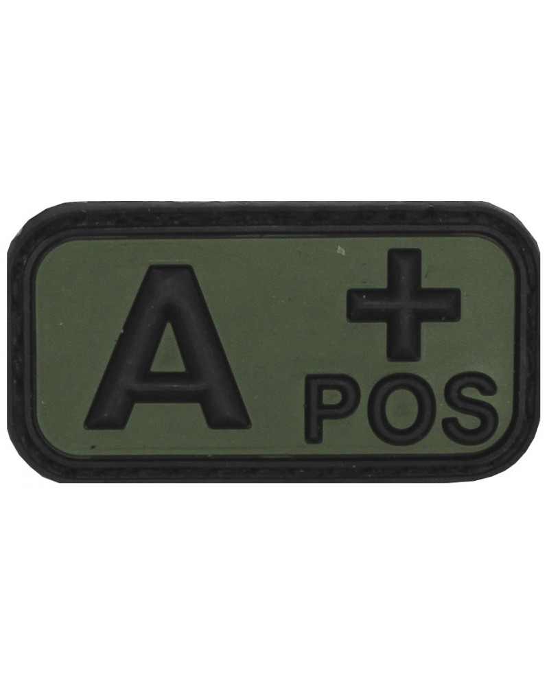 Klettabzeichen, schwarz-oliv,Blutgruppe "A POS", 3D